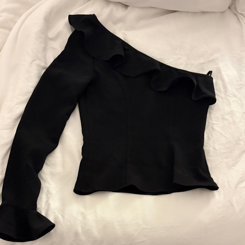 Lovers + Friends Black One-Shoulder Ruffle Blouse